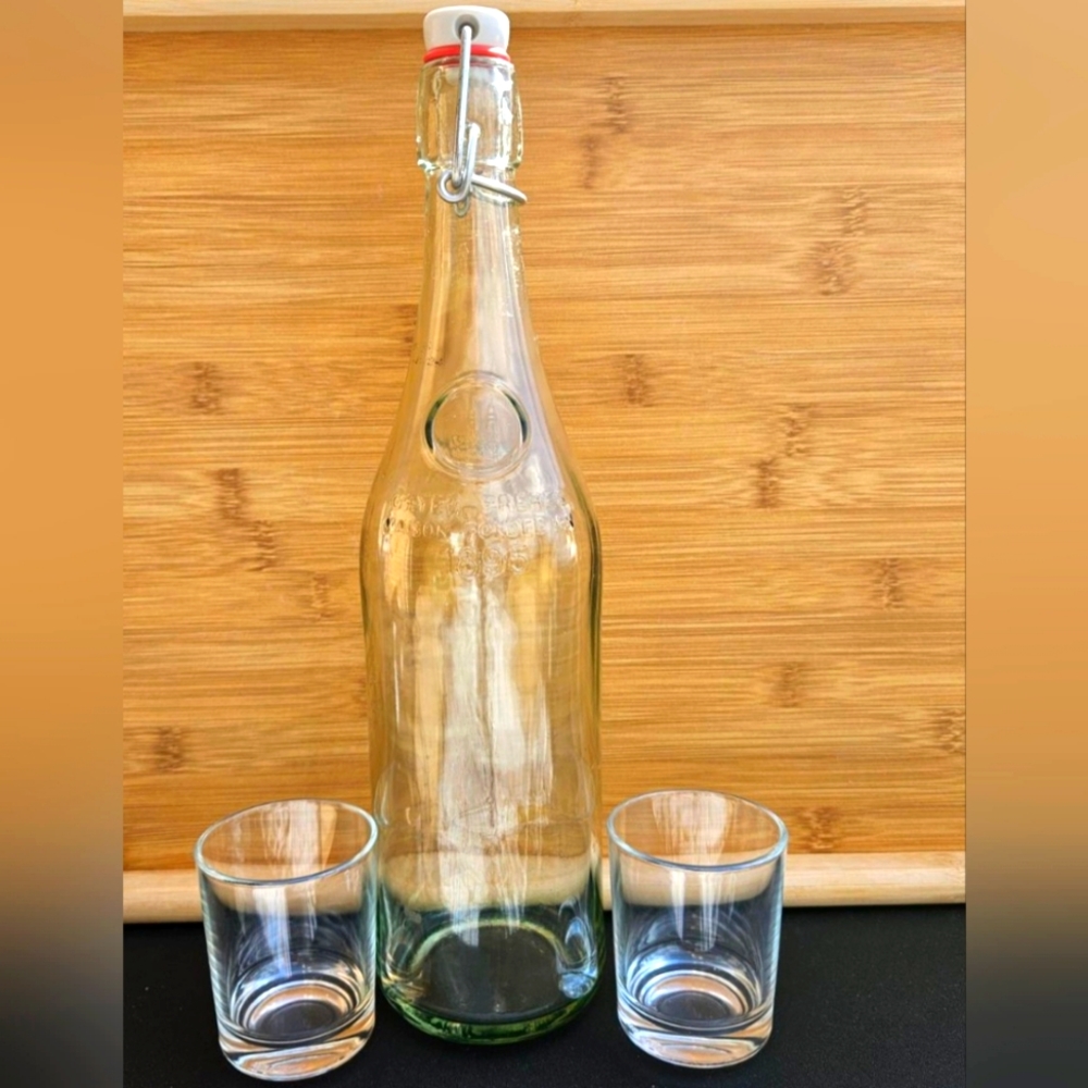 Elegant Glass Bottle with Two Glasses